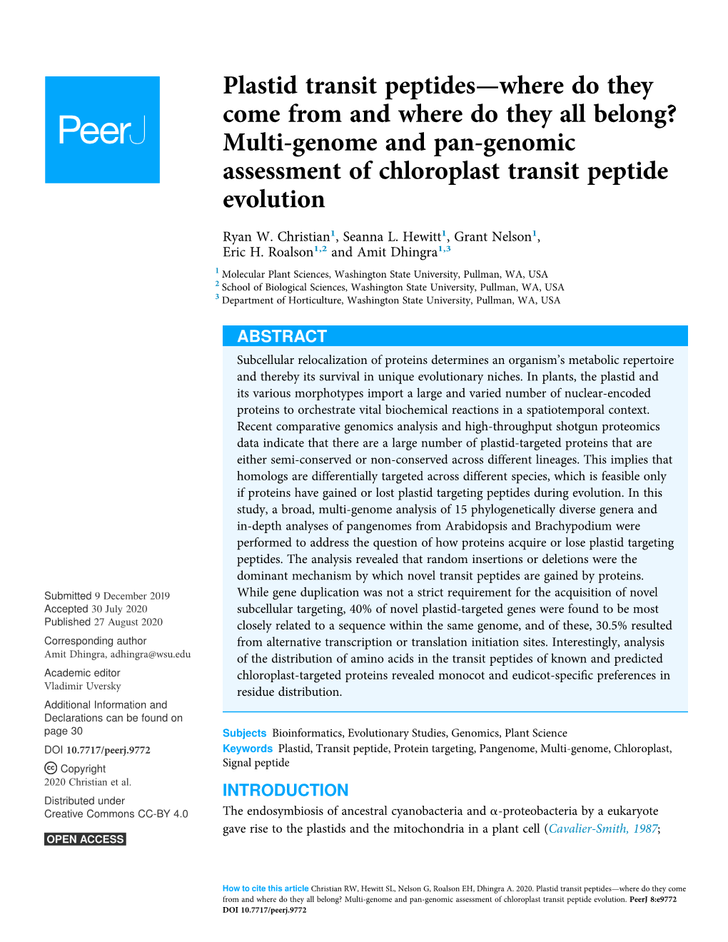 Plastid Transit Peptides—Where Do They Come from and Where Do They All Belong? Multi-Genome and Pan-Genomic Assessment of Chloroplast Transit Peptide Evolution