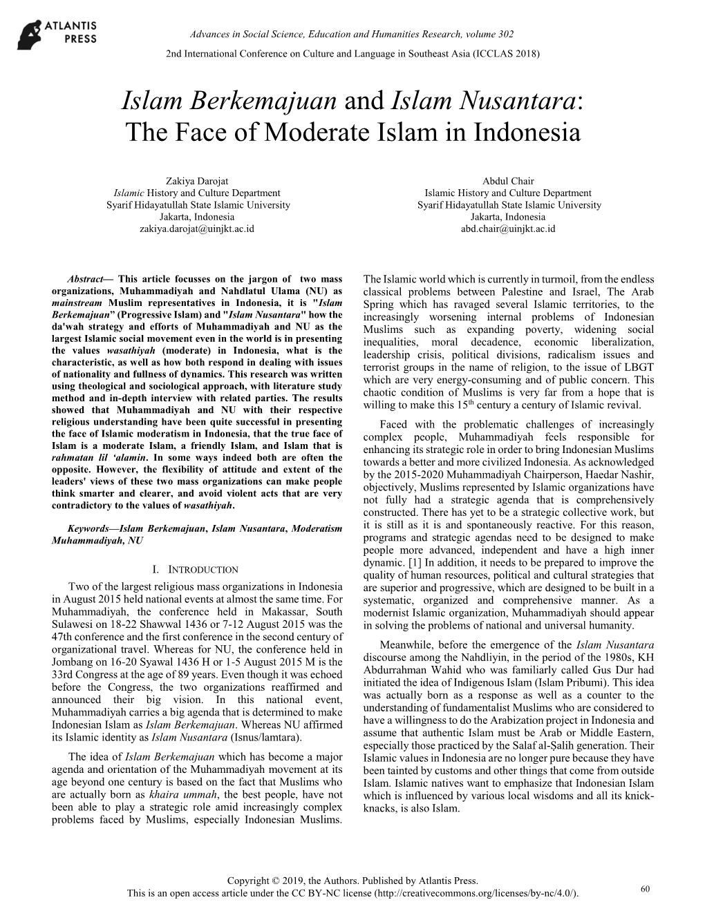 Islam Berkemajuan and Islam Nusantara: the Face of Moderate Islam in Indonesia