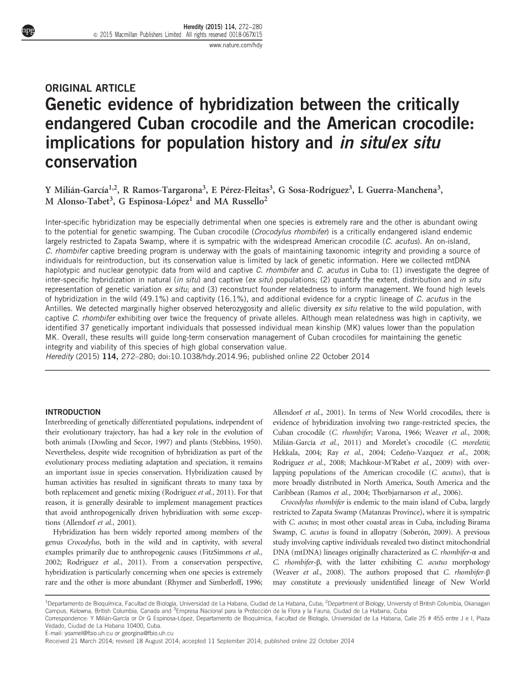 Implications for Population History and in Situ/Ex Situ Conservation