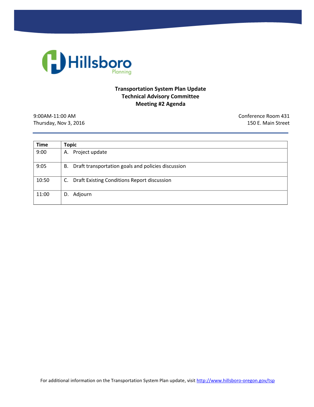 Transportation System Plan Update Technical Advisory Committee Meeting #2 Agenda