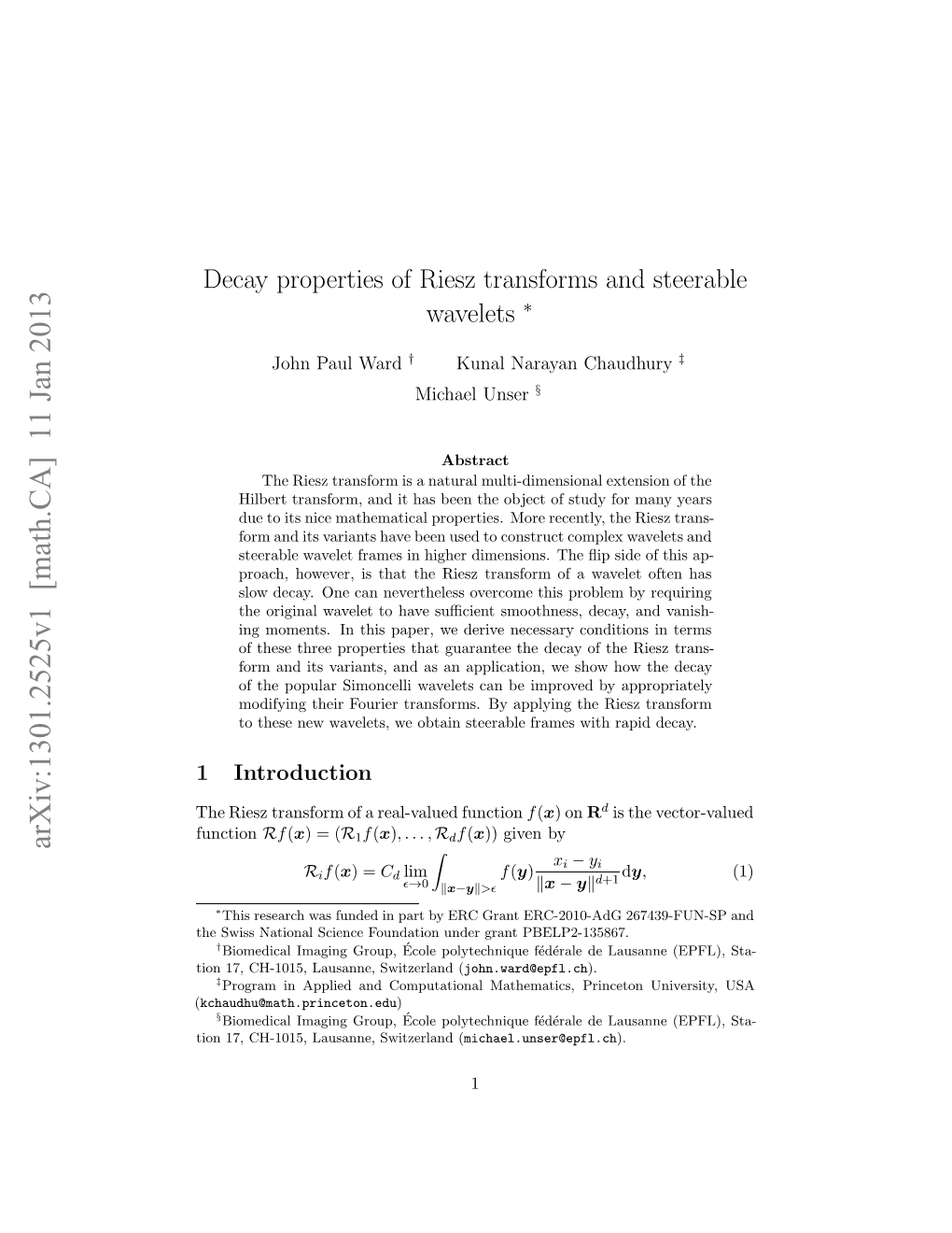 Decay Properties of Riesz Transforms and Steerable Wavelets