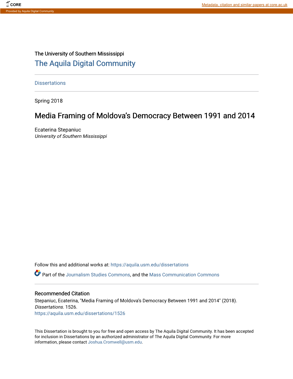 Media Framing of Moldova's Democracy Between 1991 and 2014