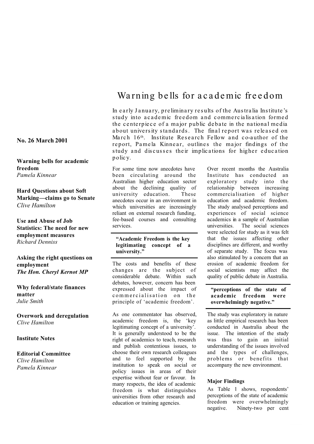 Warning Bells for Academic Freedom