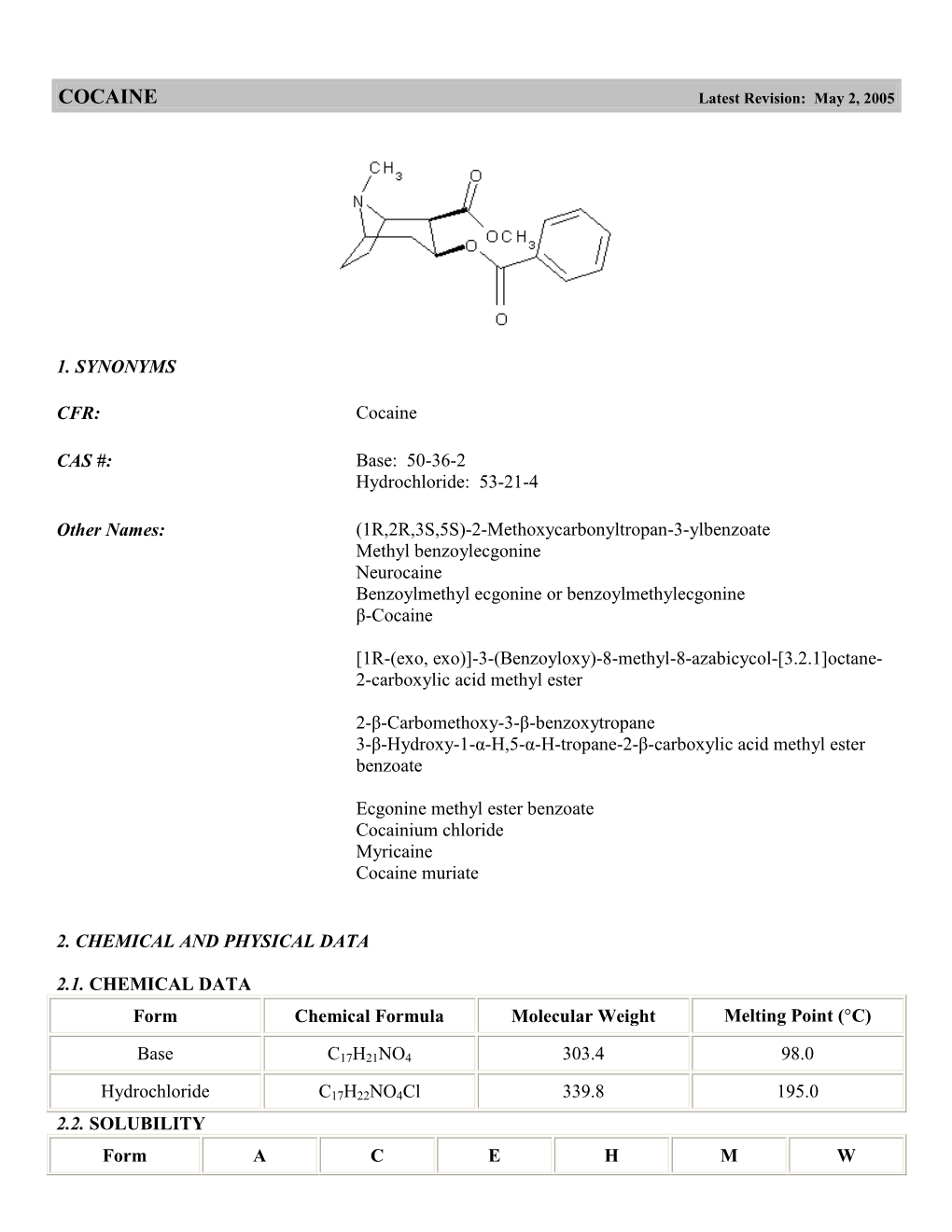 COCAINE Latest Revision: May 2, 2005