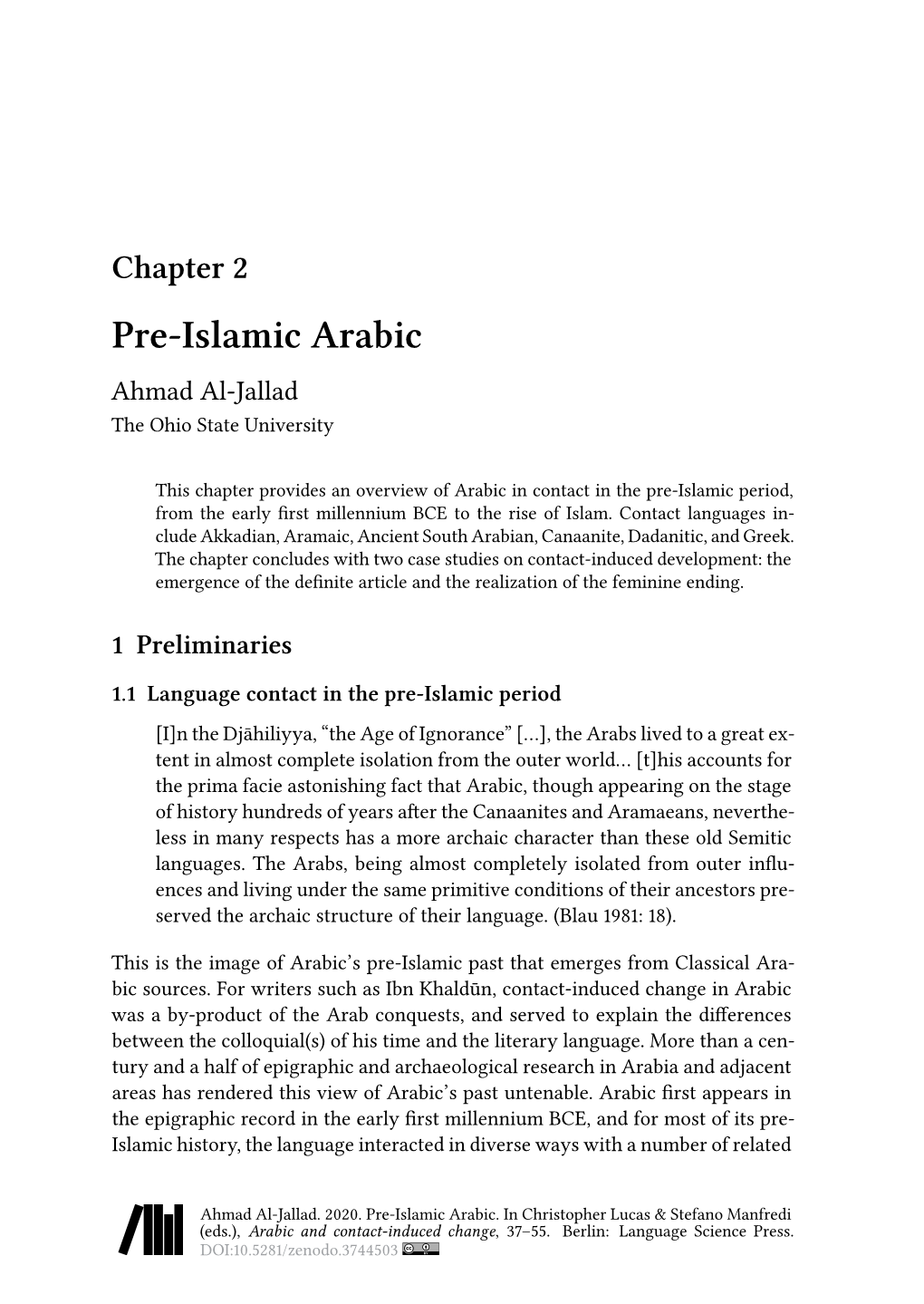 Pre-Islamic Arabic Ahmad Al-Jallad the Ohio State University