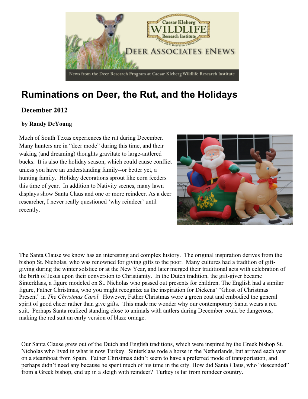 Ruminations on Deer, the Rut, and the Holidays December 2012