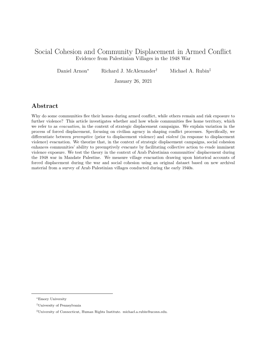 Social Cohesion and Community Displacement in Armed Conflict