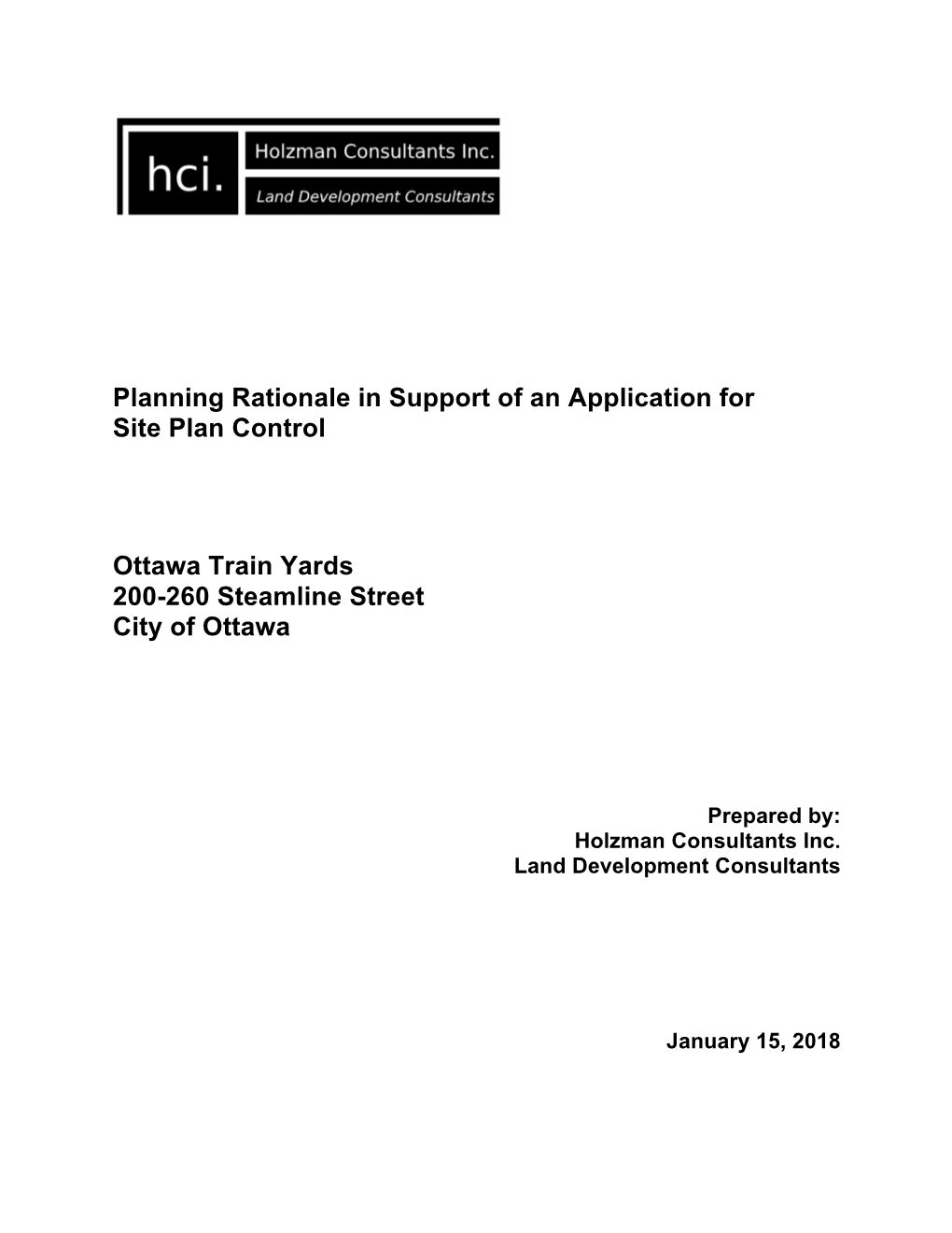 Planning Rationale in Support of an Application for Site Plan Control