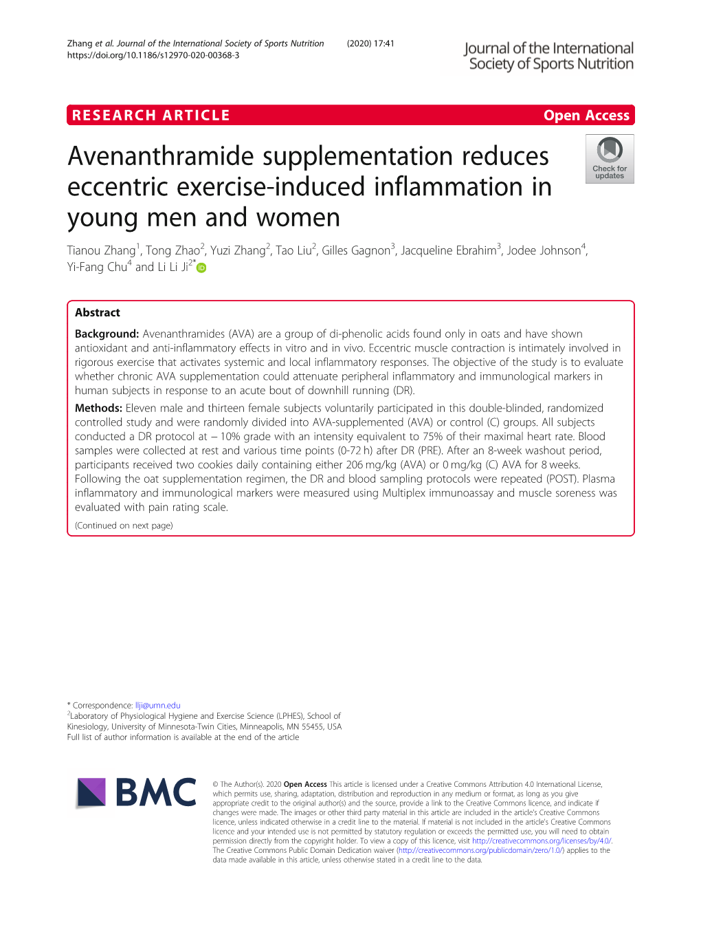 Avenanthramide Supplementation Reduces Eccentric Exercise-Induced