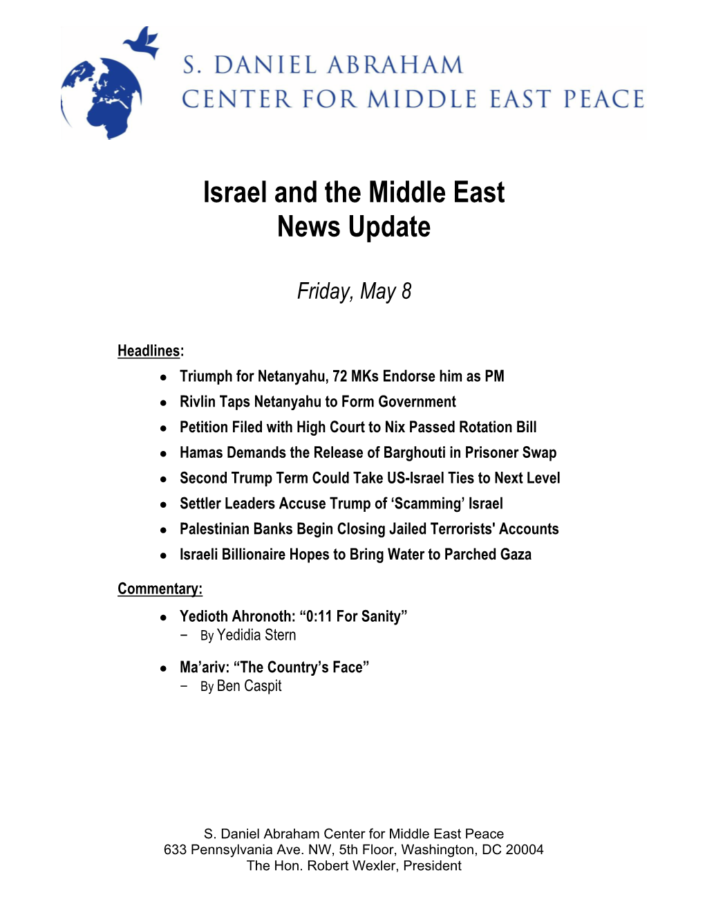 Israel and the Middle East News Update