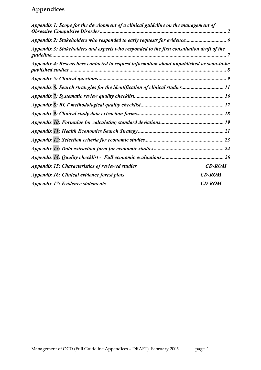 First Consultation, Full Guideline, Appendices 1-14