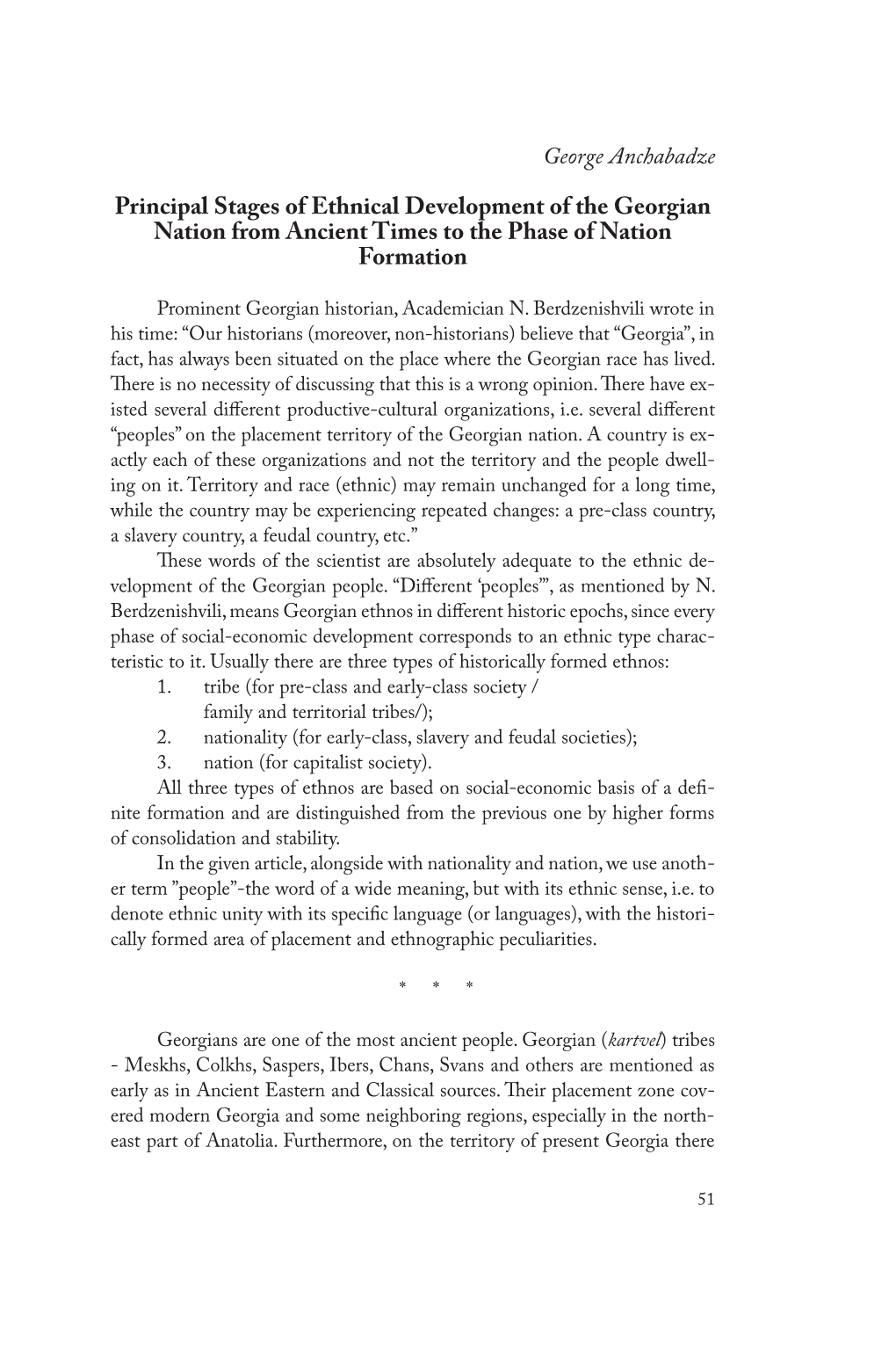 George Anchabadze Principal Stages of Ethnical Development of the Georgian Nation from Ancient Times to the Phase of Nation