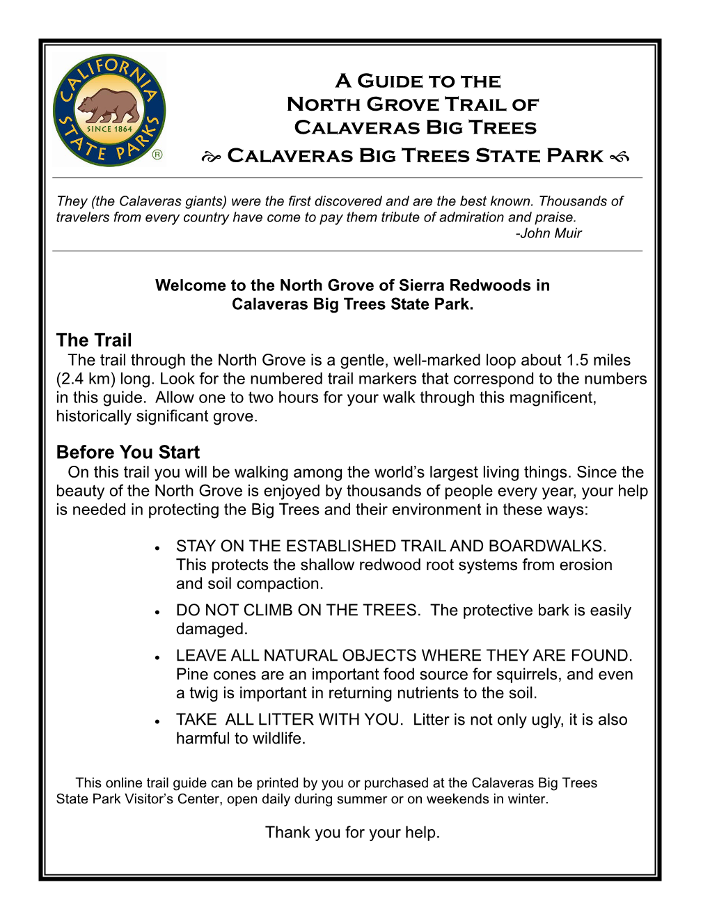 A Guide to the North Grove Trail of Calaveras Big Trees