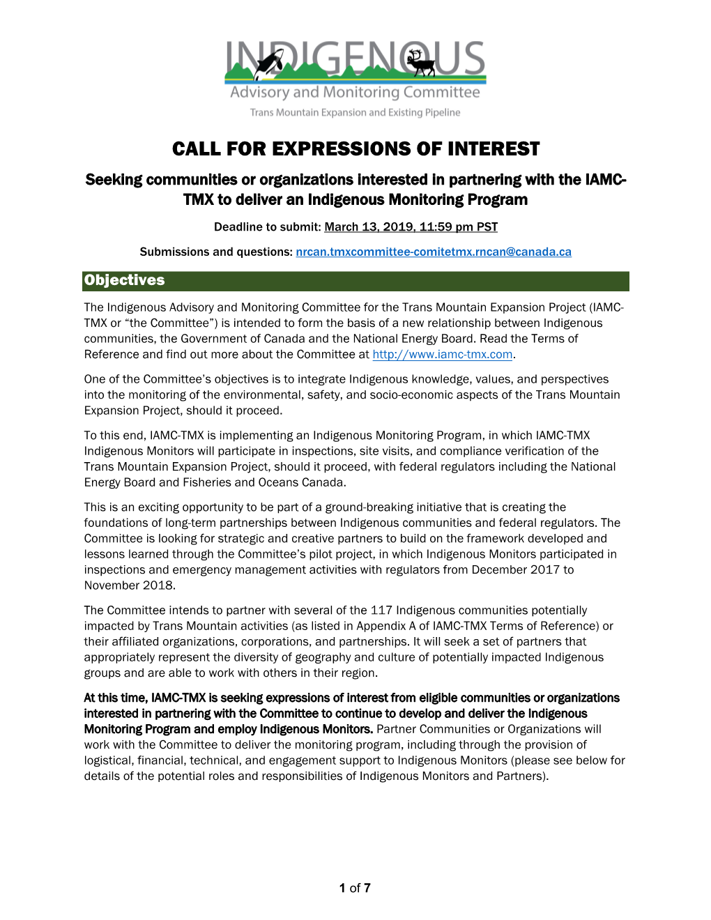 IAMC-TMX Indigenous Monitoring Program Call for Expressions Of