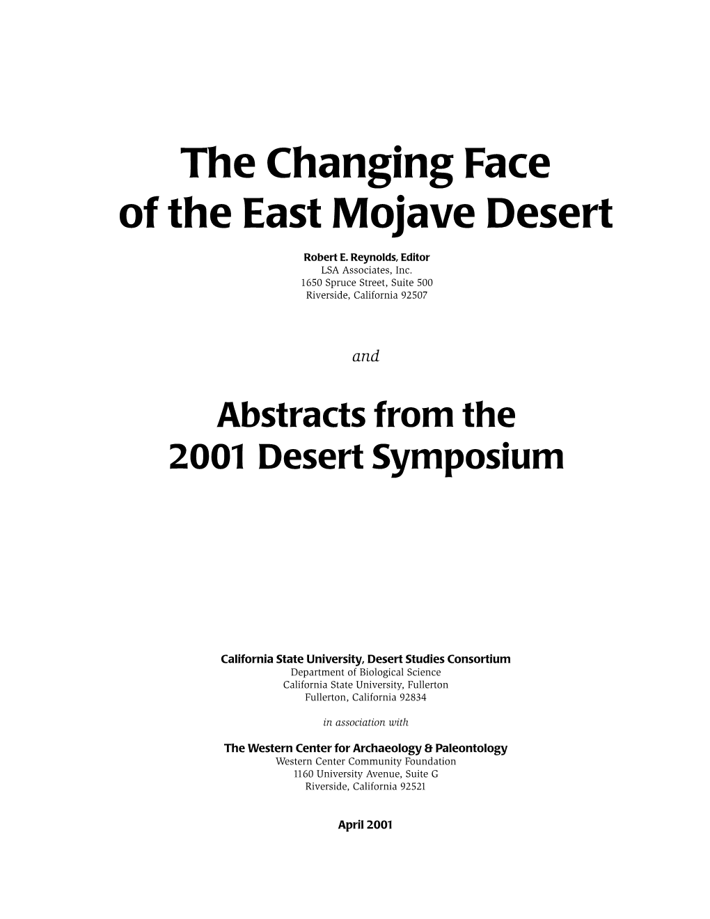 The Changing Face of the East Mojave Desert