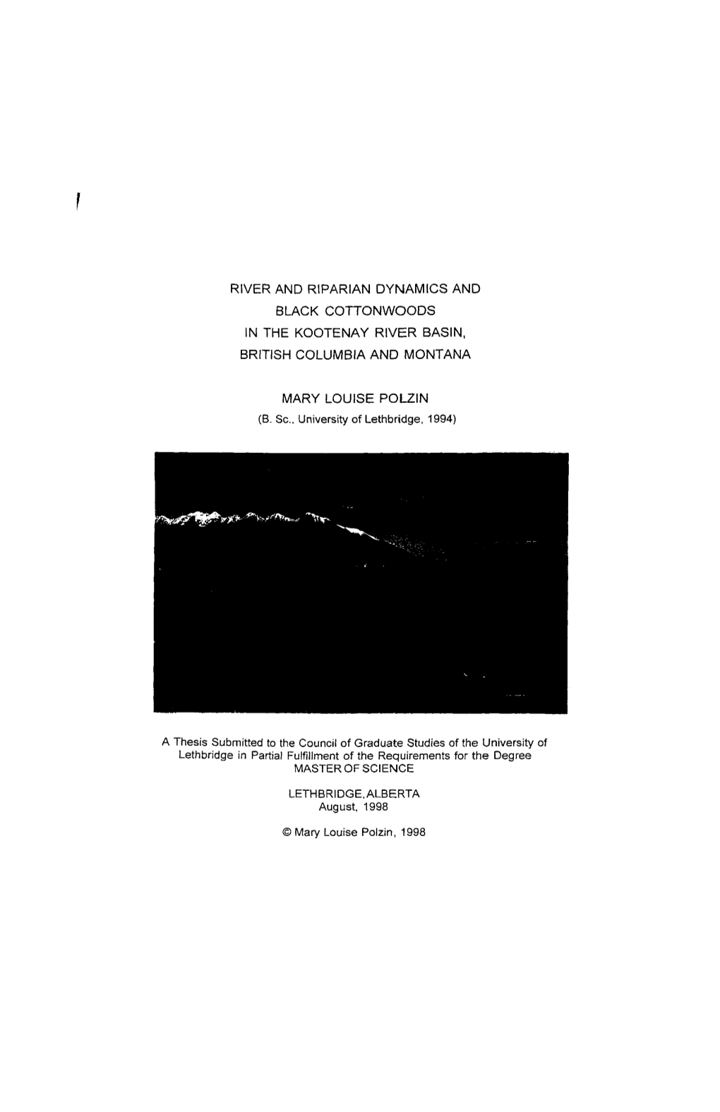 River and Riparian Dynamics and Black Cottonwoods in the Kootenay River Basin, British Columbia and Montana