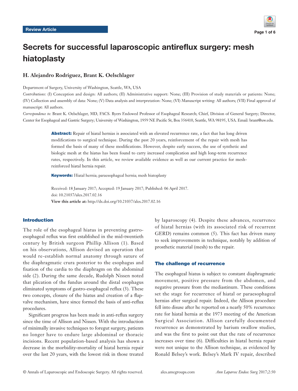 Secrets for Successful Laparoscopic Antireflux Surgery: Mesh Hiatoplasty