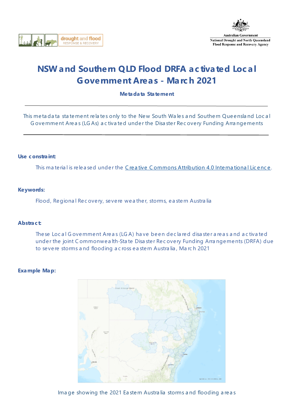 NSW and Southern QLD NDRA Activated Lgas March 2021