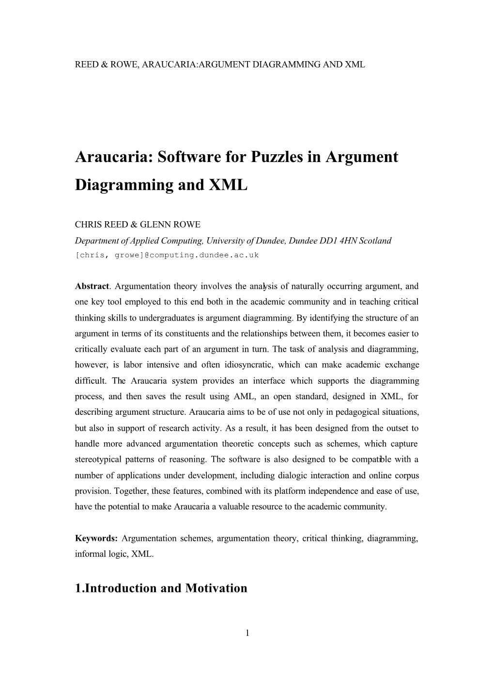 Araucaria: Software for Puzzles in Argument Diagramming and XML