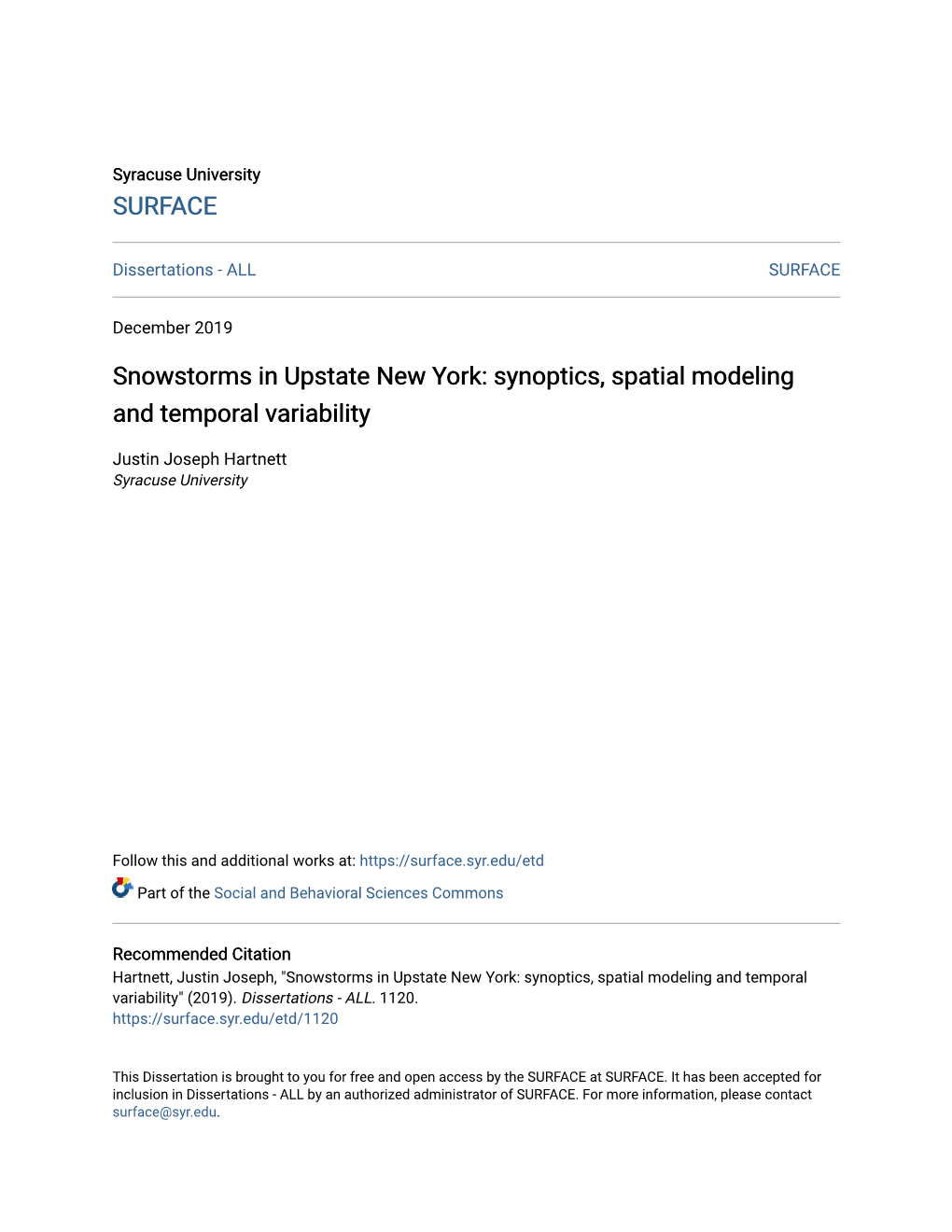 Snowstorms in Upstate New York: Synoptics, Spatial Modeling and Temporal Variability