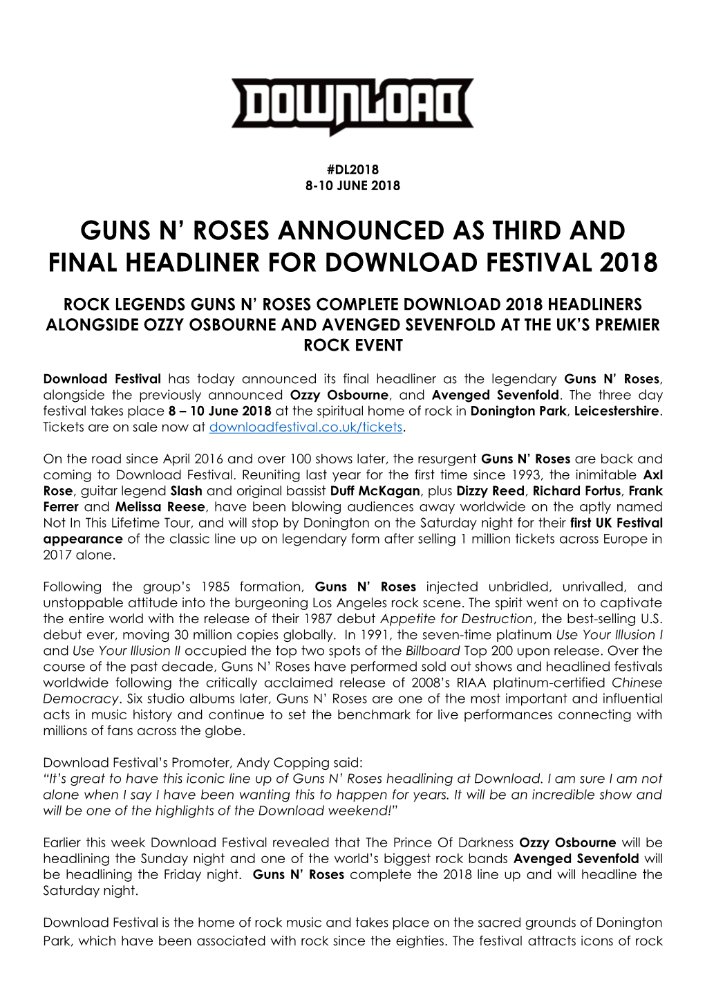 Guns N' Roses Announced As Third and Final Headliner