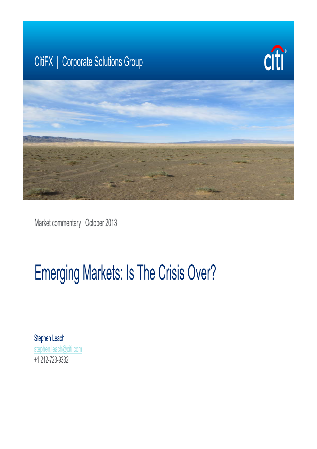 Emerging Markets: Is the Crisis Over?