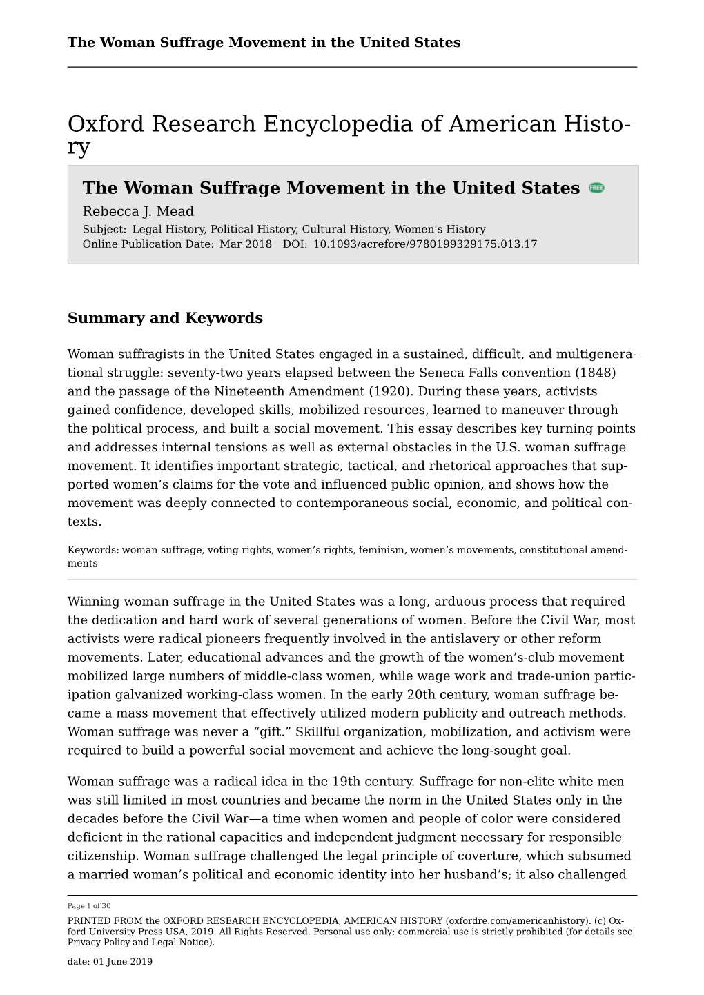 Woman Suffrage Movement in the United States