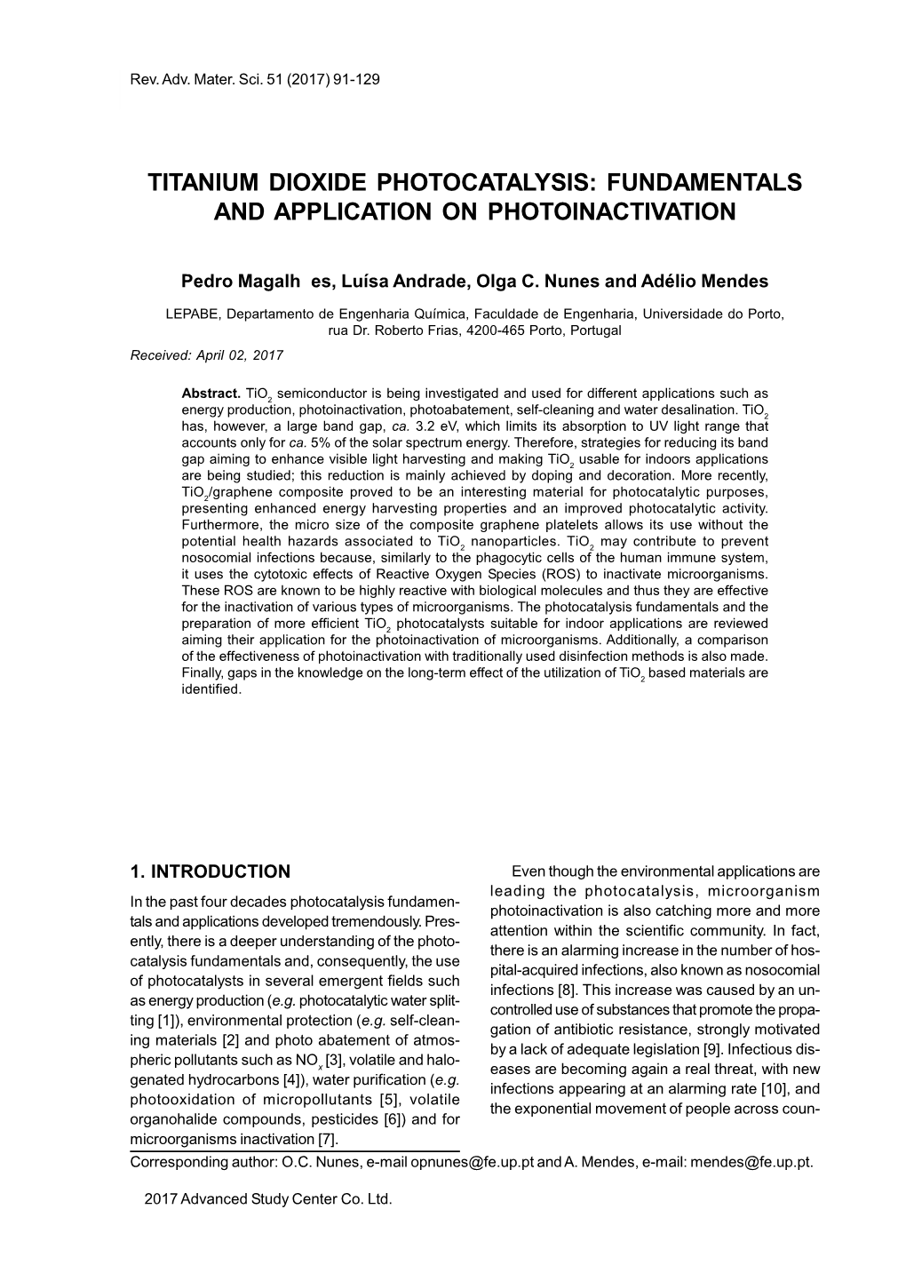 Titanium Dioxide Photocatalysis: Fundamentals and Application on Photoinactivation