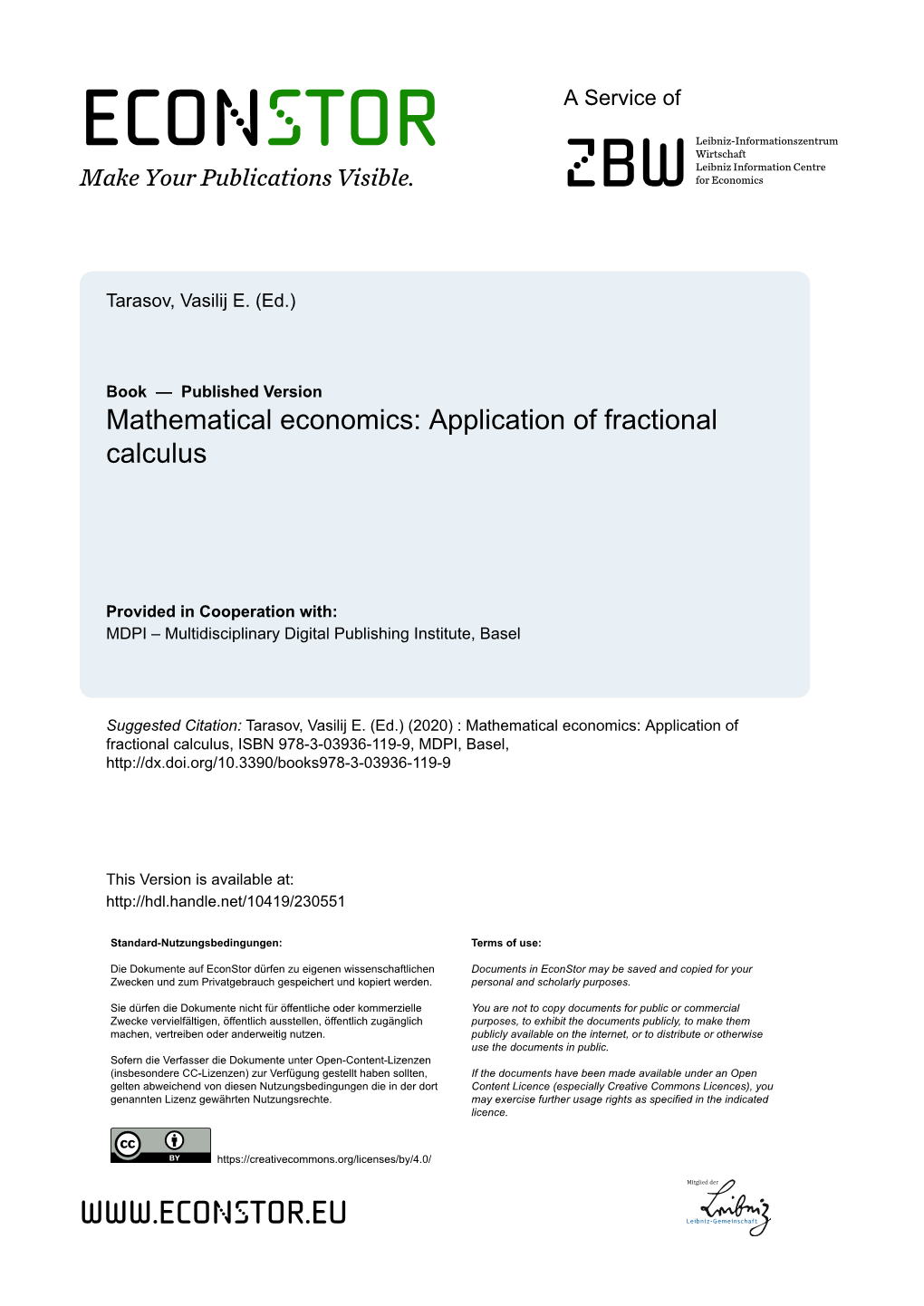 Mathematical Economics: Application of Fractional Calculus