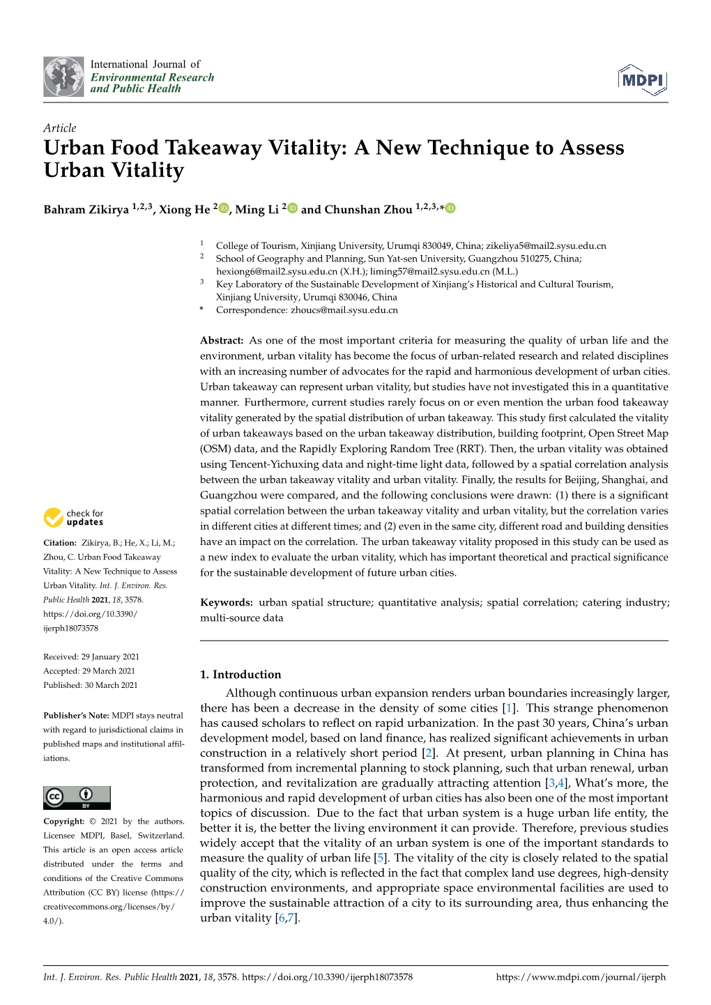 Urban Food Takeaway Vitality: a New Technique to Assess Urban Vitality