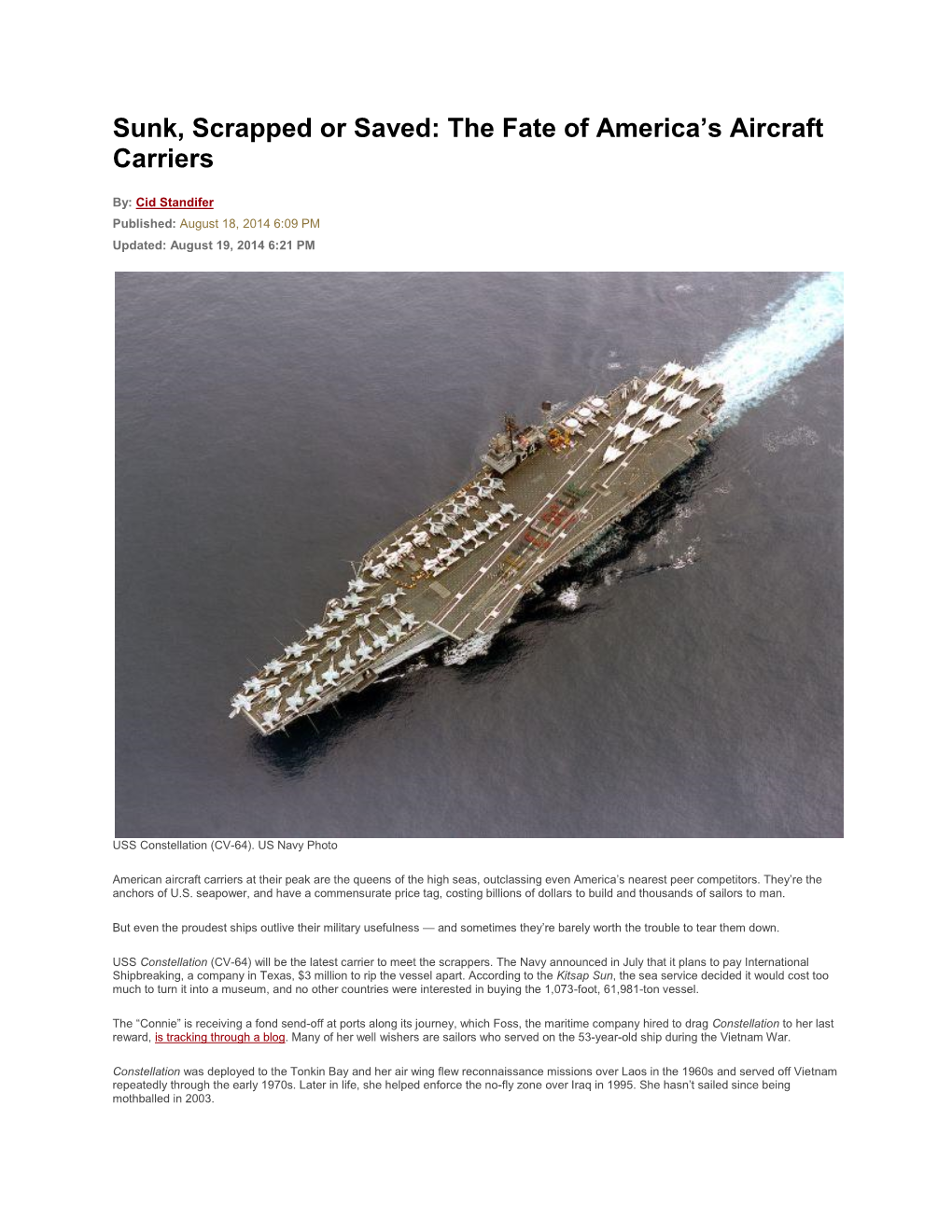 Sunk, Scrapped Or Saved: the Fate of America's Aircraft Carriers