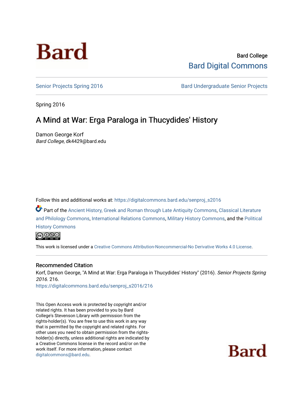 A Mind at War: Erga Paraloga in Thucydides' History