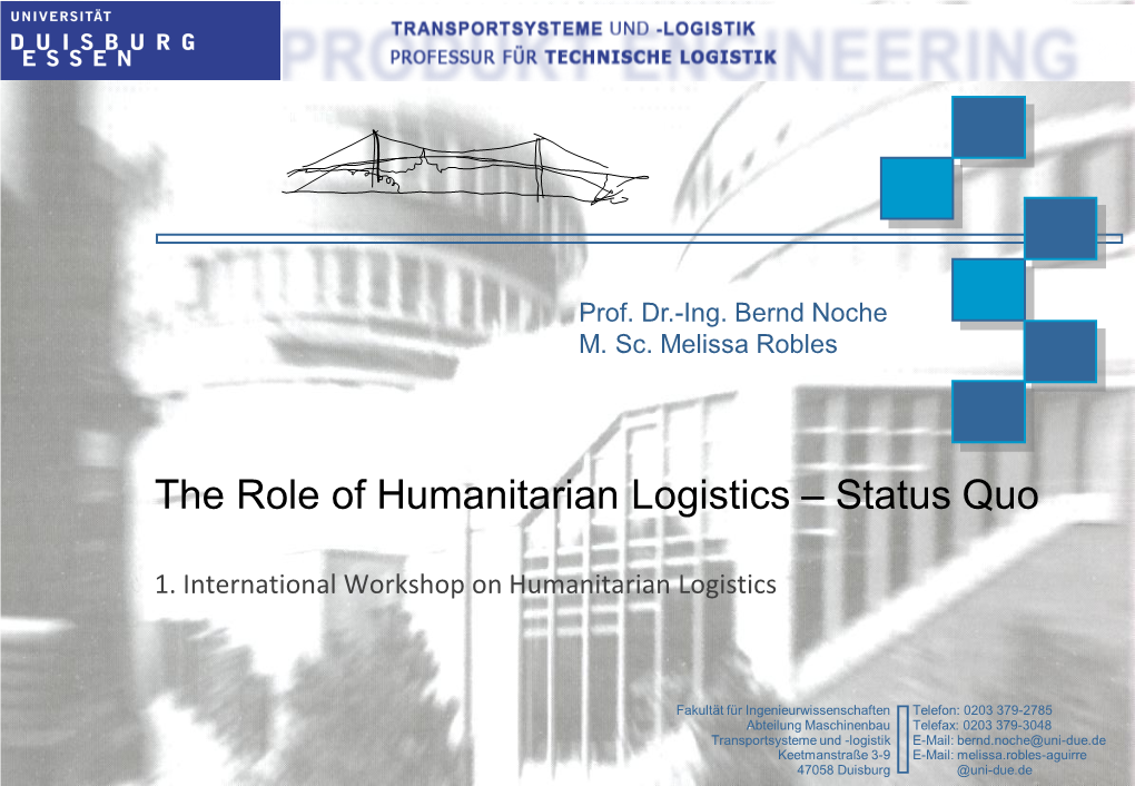 The Role of Humanitarian Logistics – Status Quo