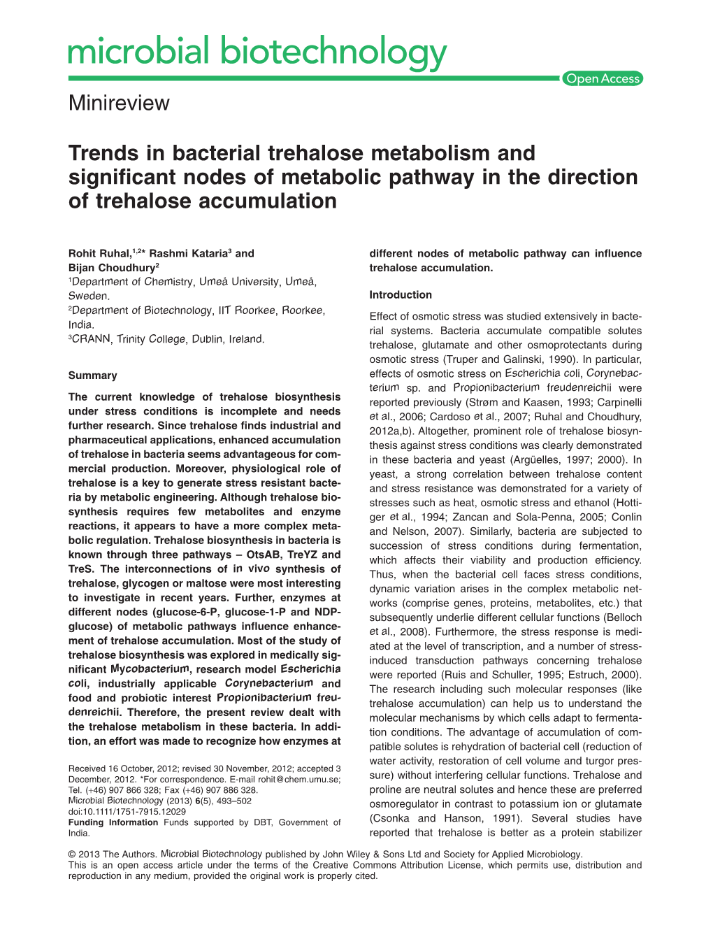 Trends in Bacterial Trehalose Metabolism and Significant Nodes of Metabolic Pathway in the Direction of Trehalose Accumulation