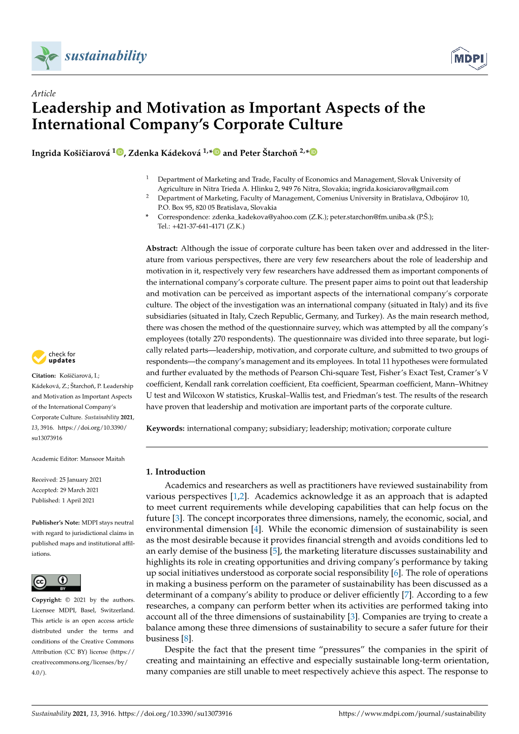 Leadership and Motivation As Important Aspects of the International Company’S Corporate Culture