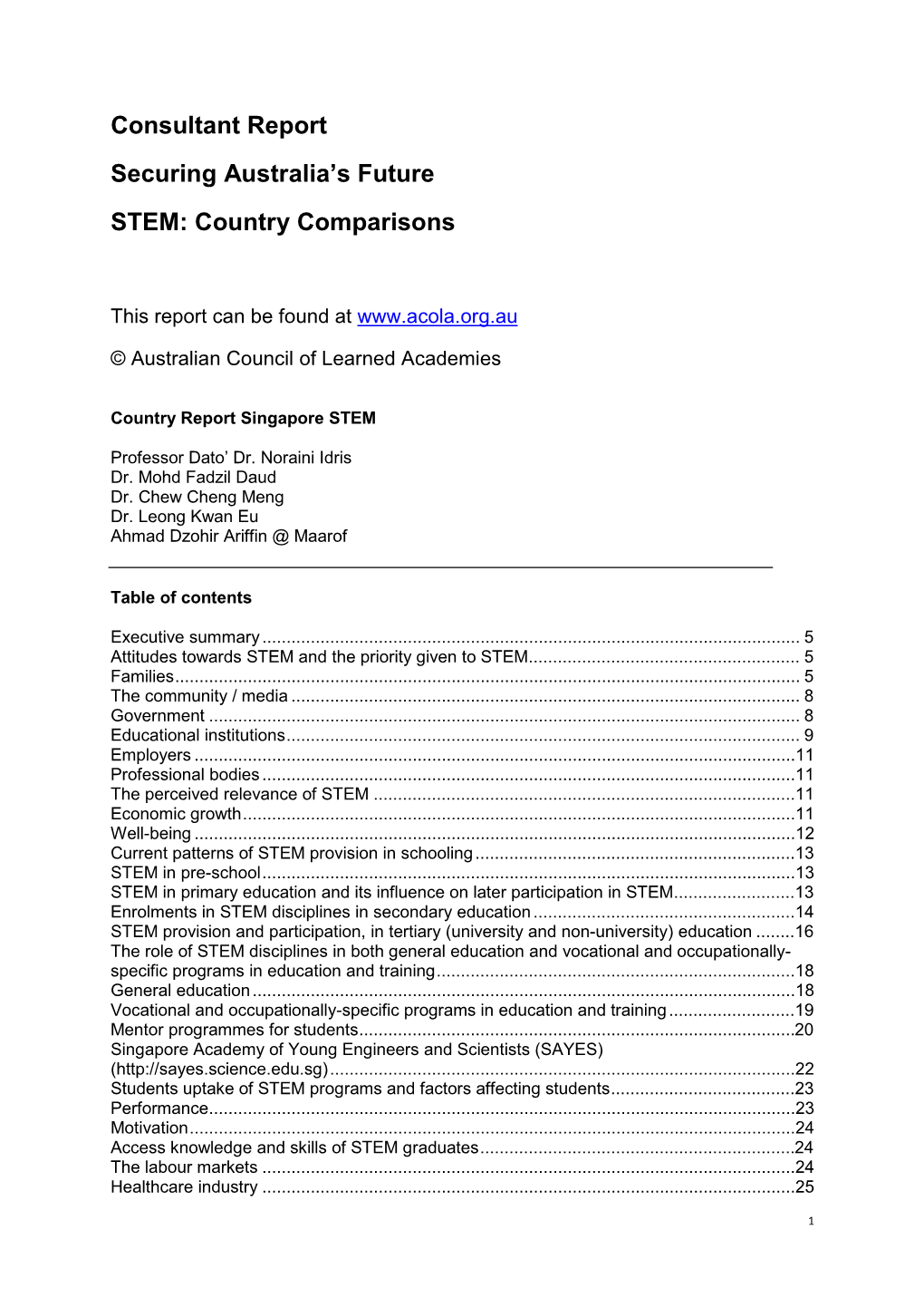 Country Report Singapore STEM