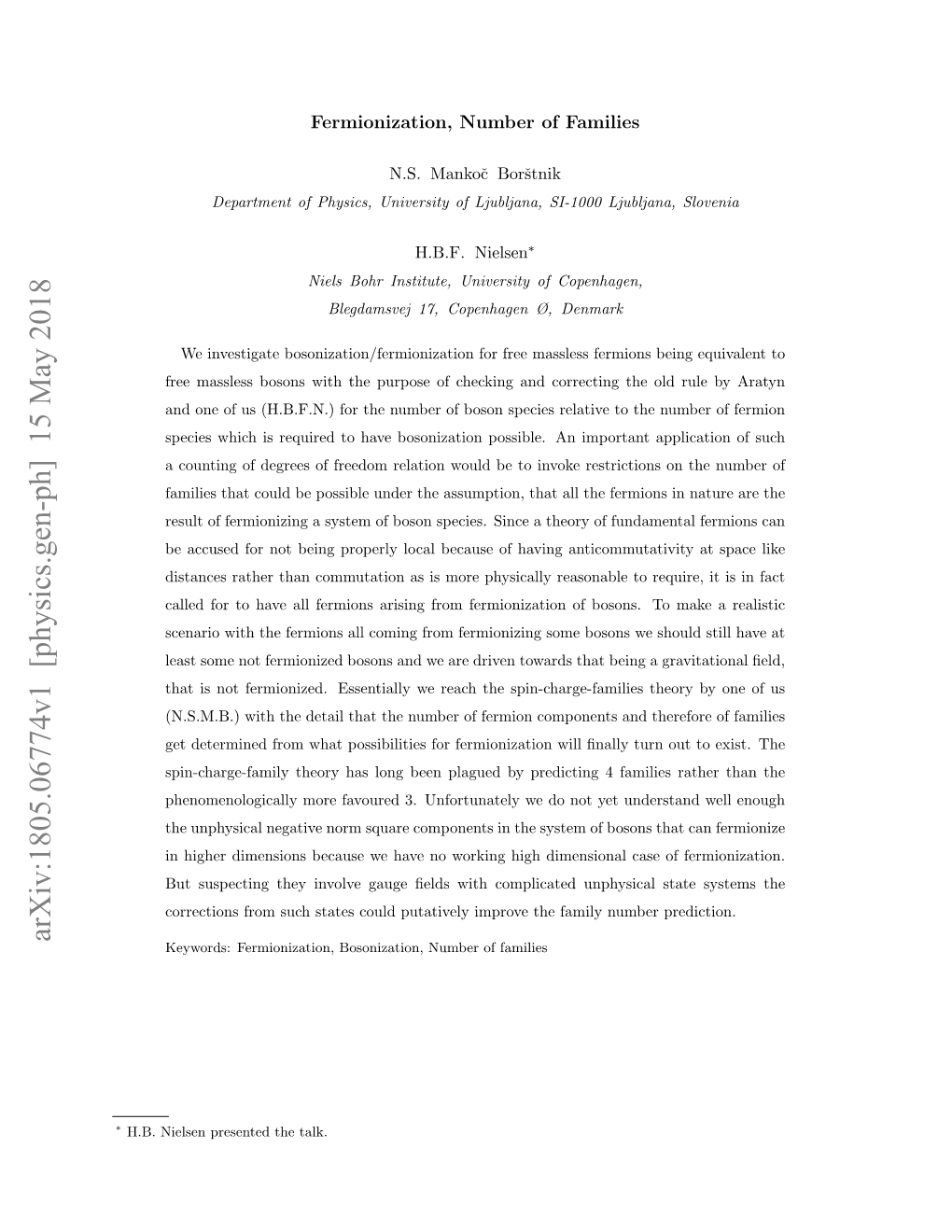 Fermionization, Number of Families