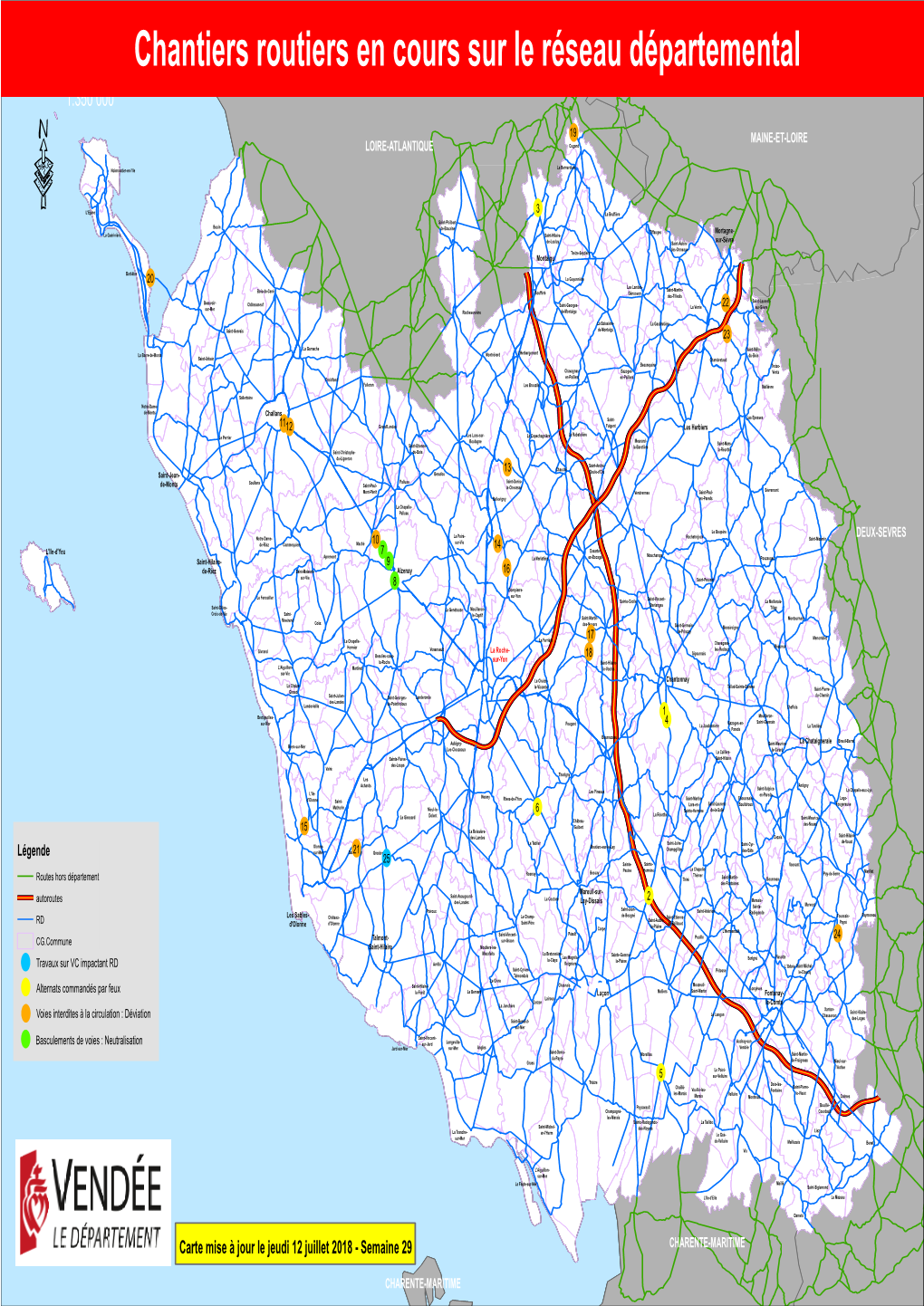 Chantiers Routiers En Cours Sur Le Réseau Départemental 1:350 000