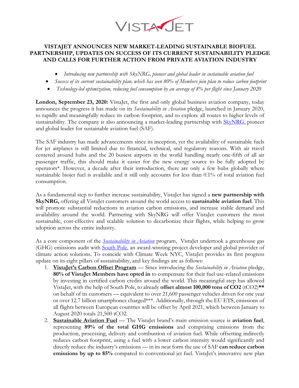 Sustainable Aviation Fuel (SAF) Press Release