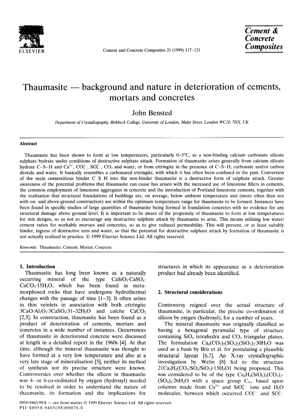 Thaumasite - Background and Nature in Deterioration of Cements, Mortars and Concretes