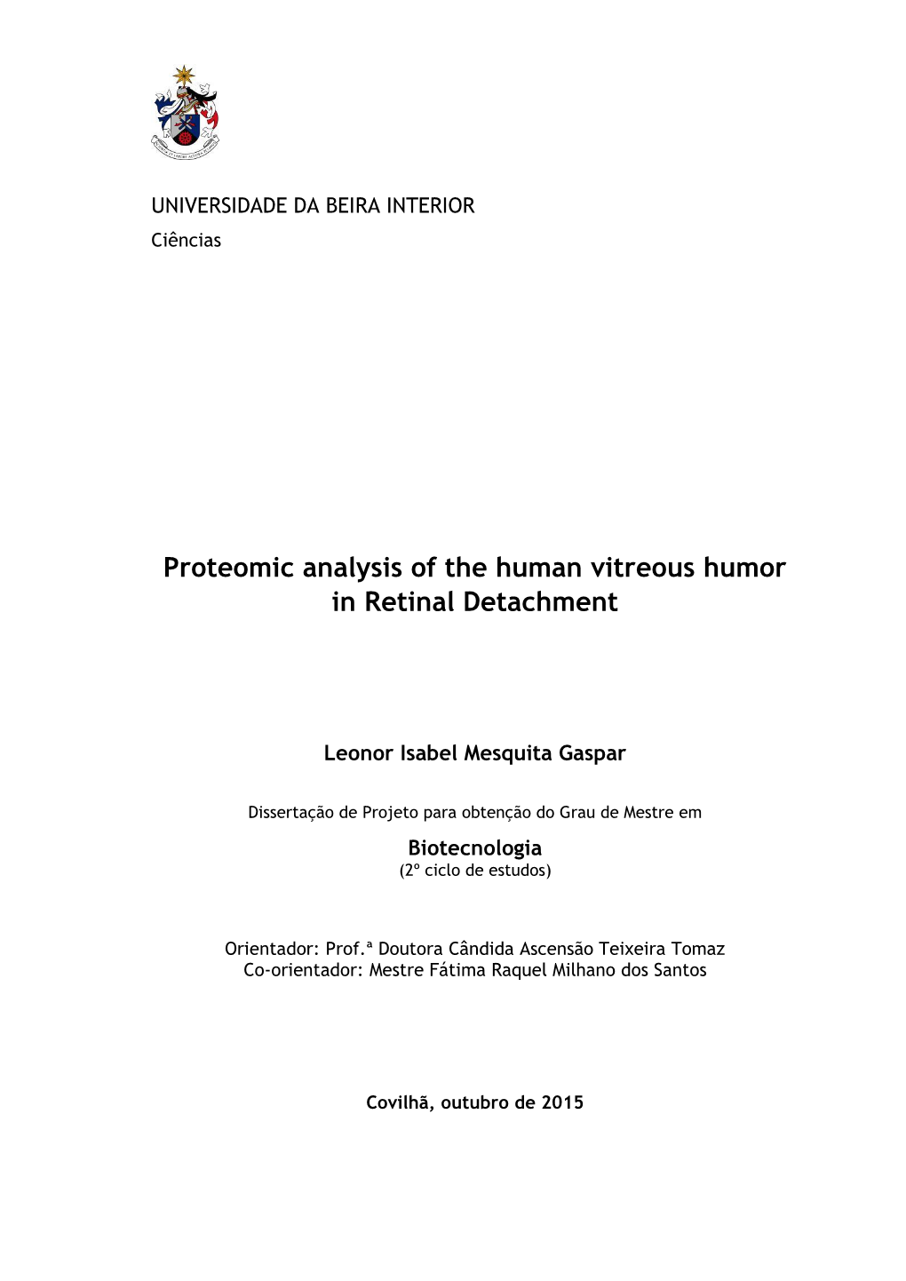 Proteomic Analysis of the Human Vitreous Humor in Retinal Detachment