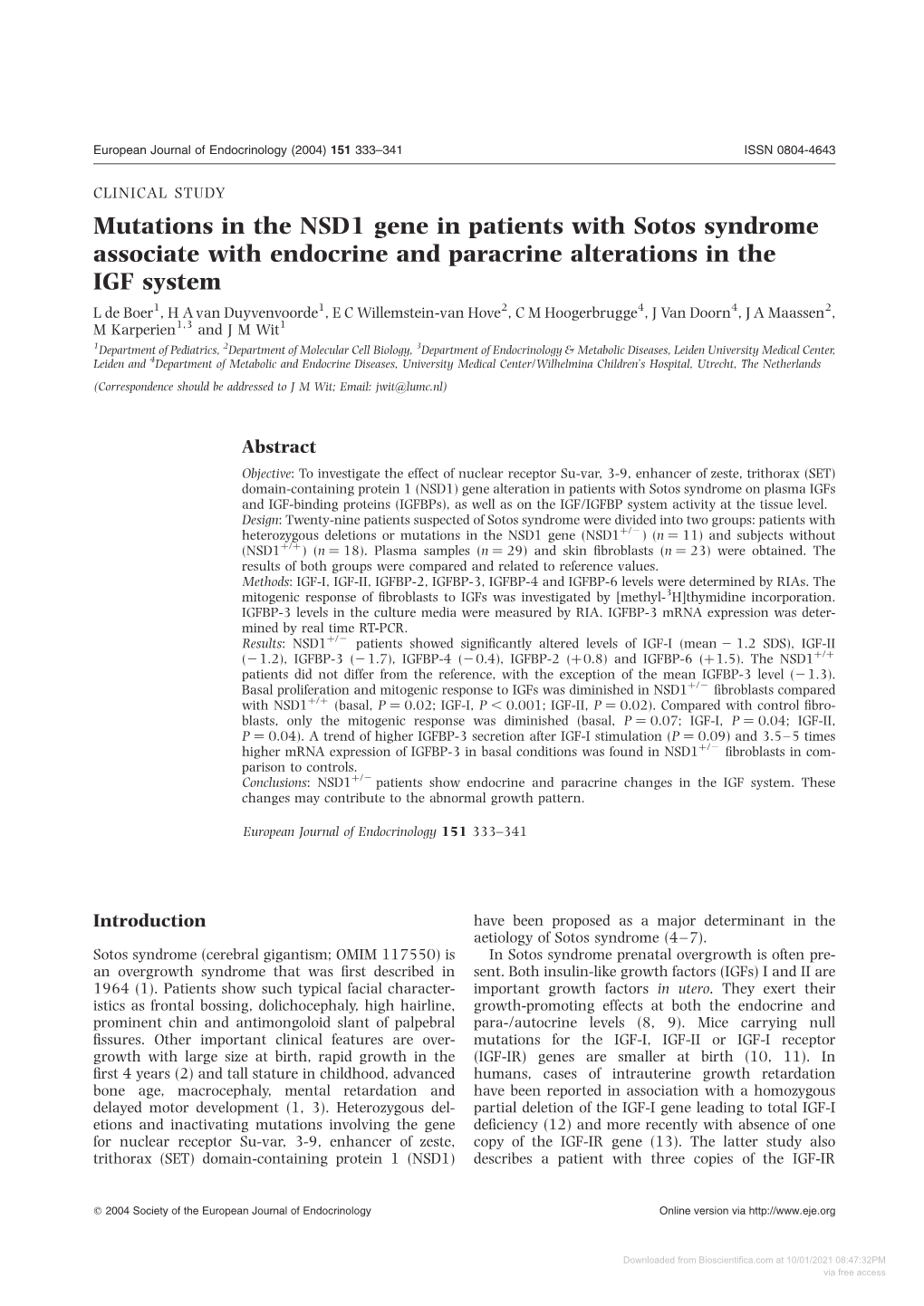 Mutations in the NSD1 Gene in Patients with Sotos Syndrome
