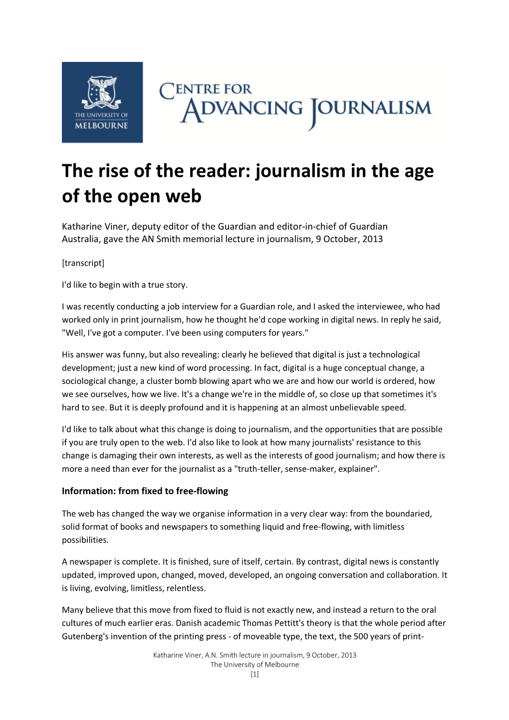 The Rise of the Reader: Journalism in the Age of the Open Web