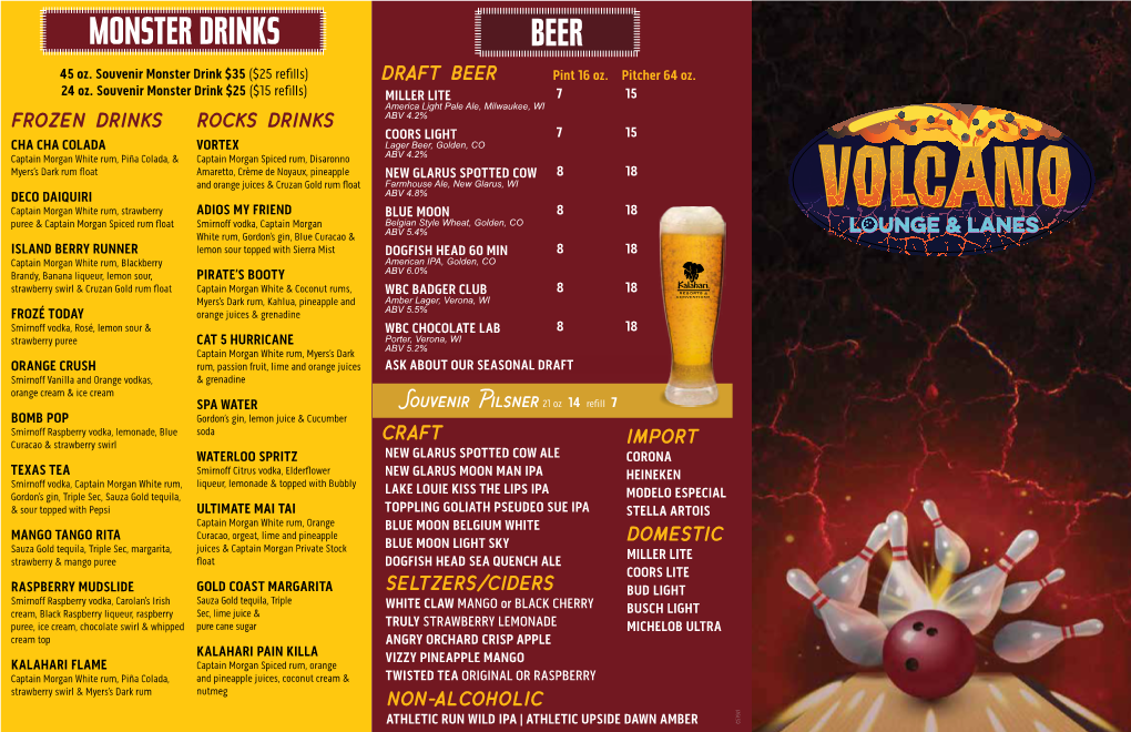 Volcano Lounge Menu