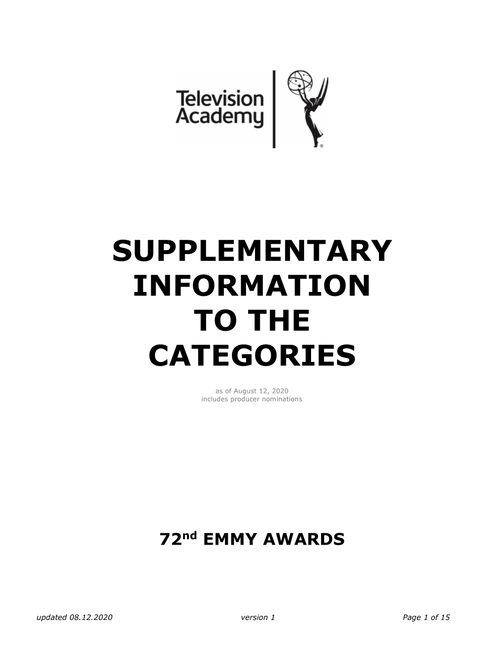 Supplementary Information to the Categories