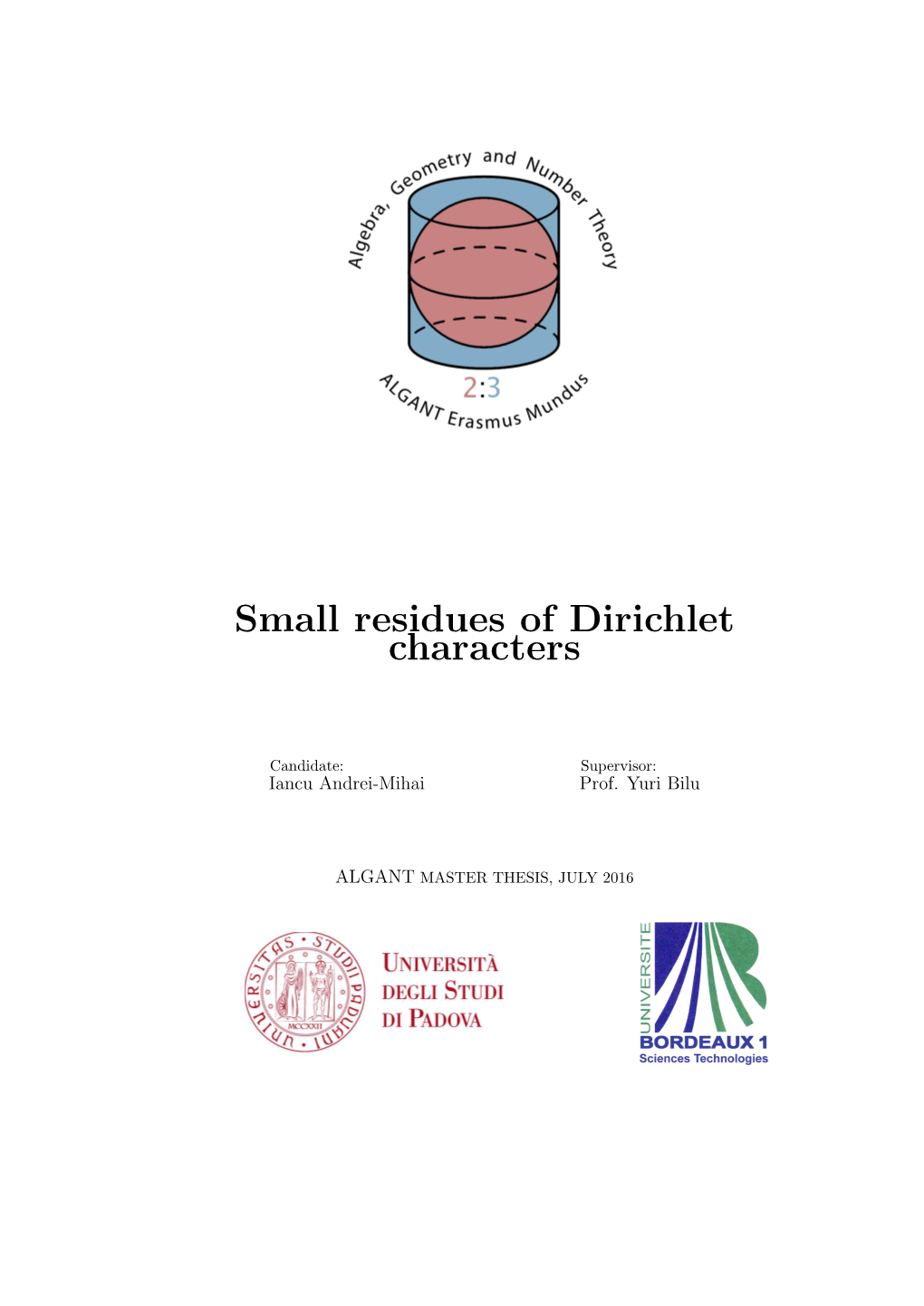 Small Residues of Dirichlet Characters