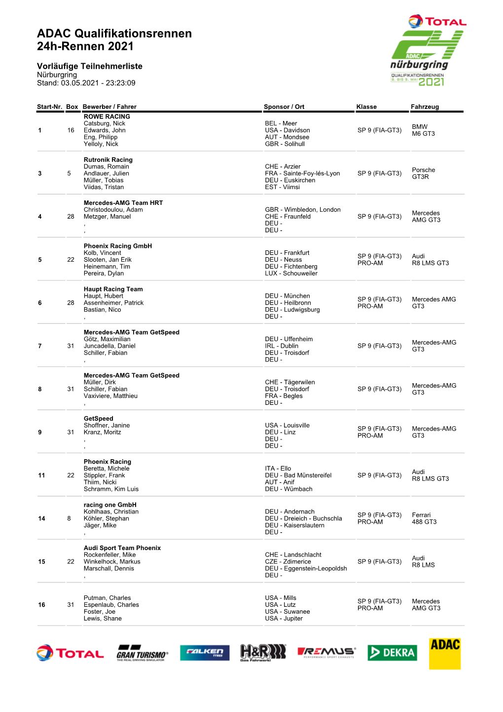 ADAC Qualifikationsrennen 24H-Rennen 2021