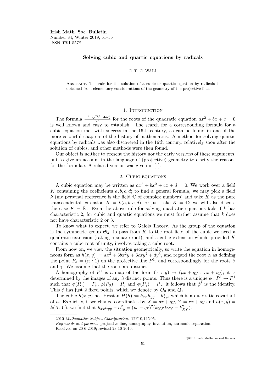 Solving Cubic and Quartic Equations by Radicals 1. Introduction the Formula