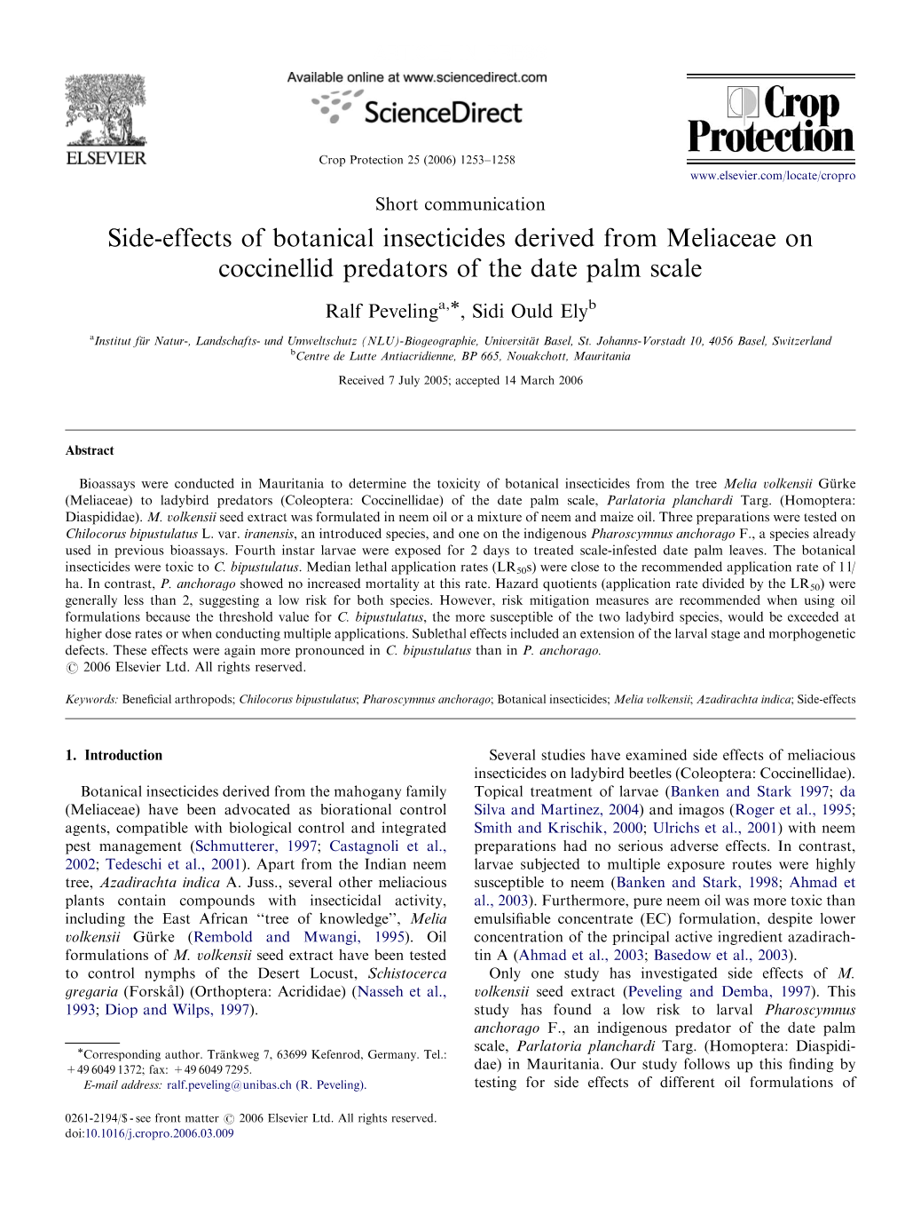 Side-Effects of Botanical Insecticides Derived from Meliaceae on Coccinellid Predators of the Date Palm Scale