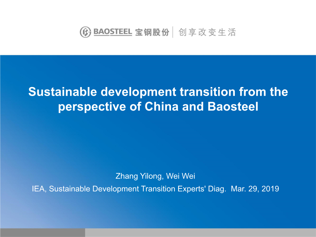 Sustainable Development Transition from the Perspective of China and Baosteel